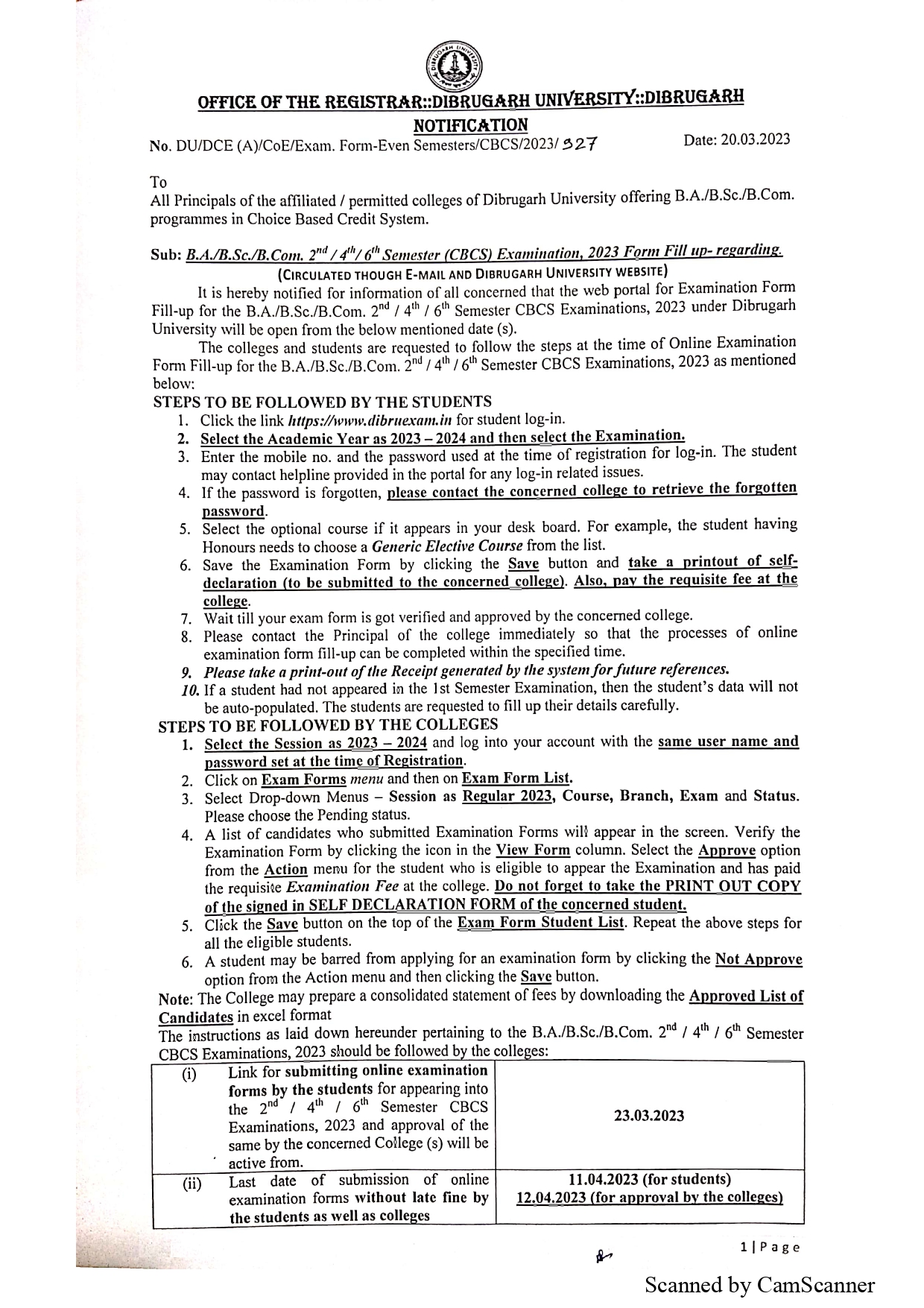 CBCS 2ND 4TH 6TH SEM FORM FILL UP NOTIFICATION 2023 page 0002